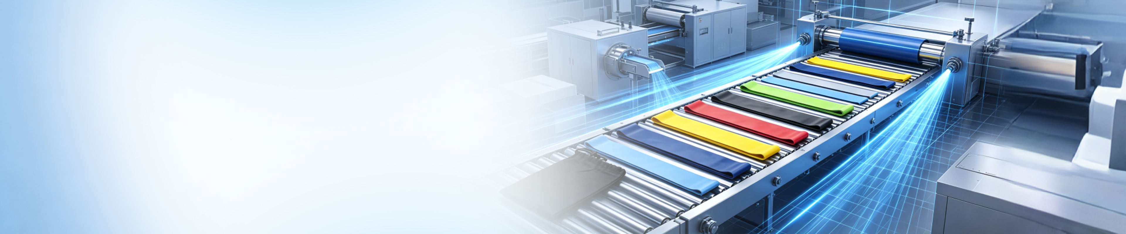 TPE elastic product range moving through an automated finishing line